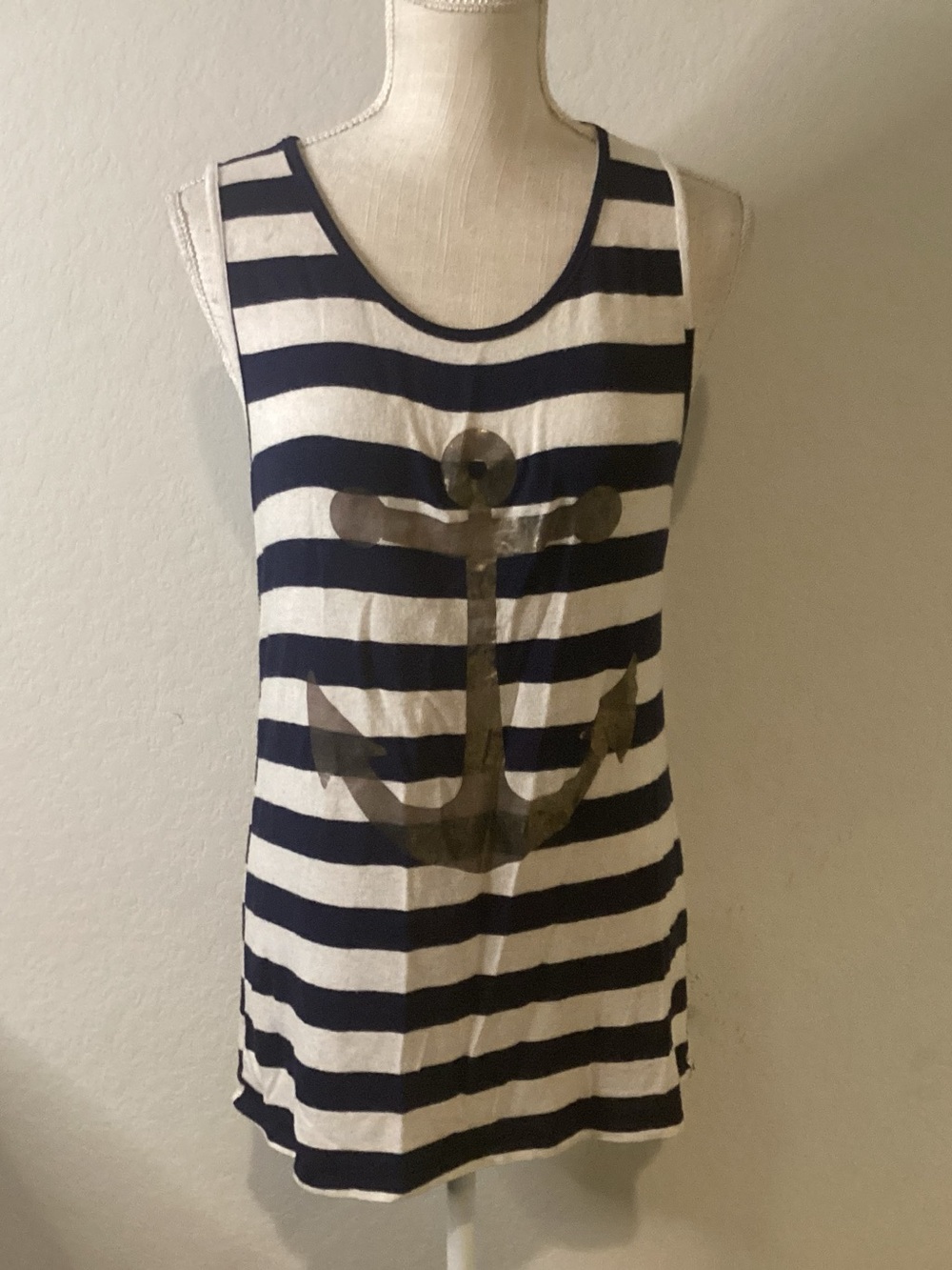 Striped Navy & White Anchor Tank Top